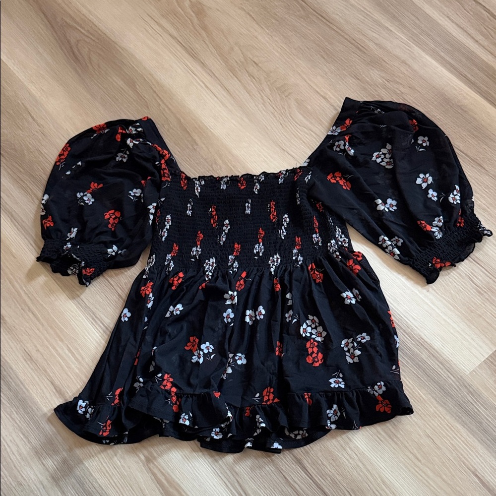 Free People Black Floral Smocked Top - Picture 3 of 3